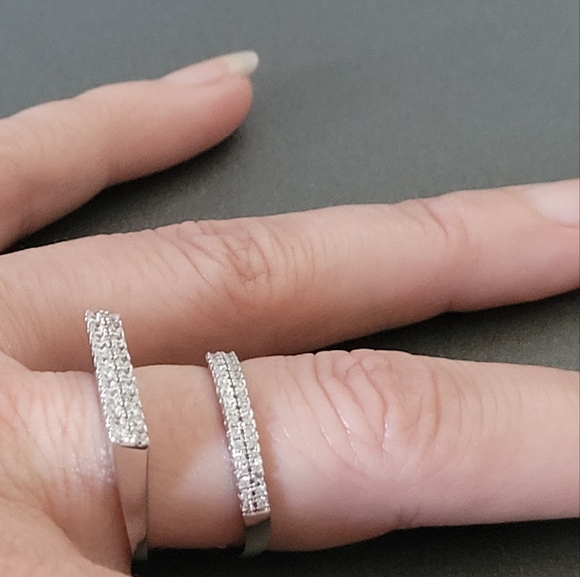 Cubic Zirconia Adjustable Silvertone Fashion Ring EUC Two-Tier - Picture 7 of 13